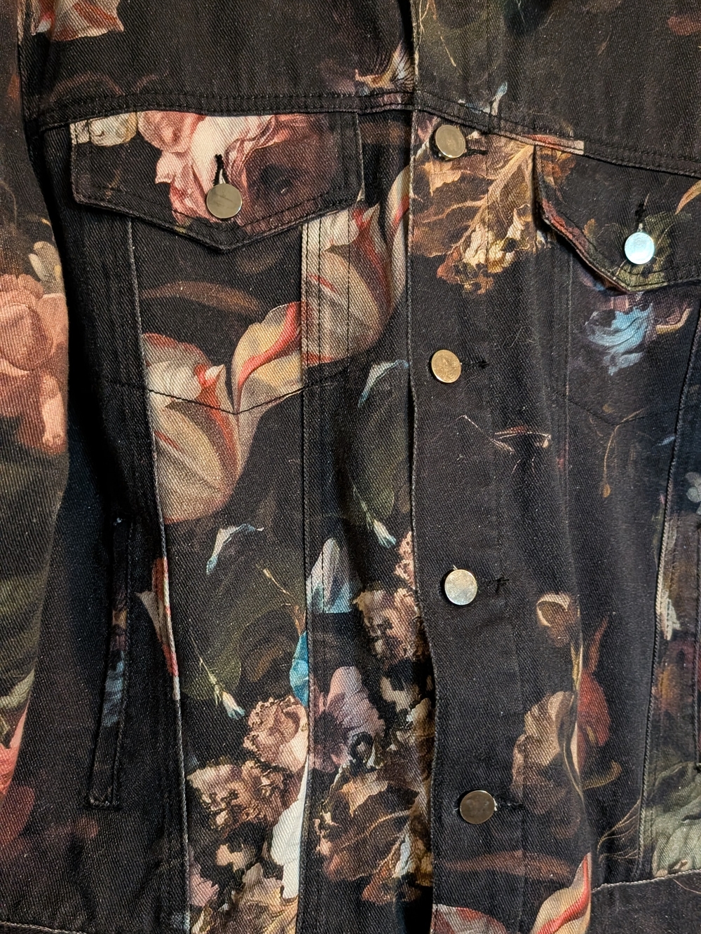 MNML Black Floral Print Denim Jacket - Picture 4 of 11